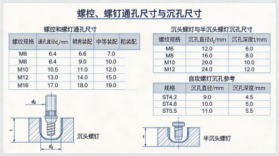 标准件--螺栓和螺钉通孔尺寸/沉头自攻螺钉用沉孔尺寸