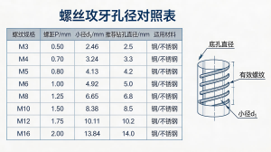 标准件--螺丝攻牙孔径对照表