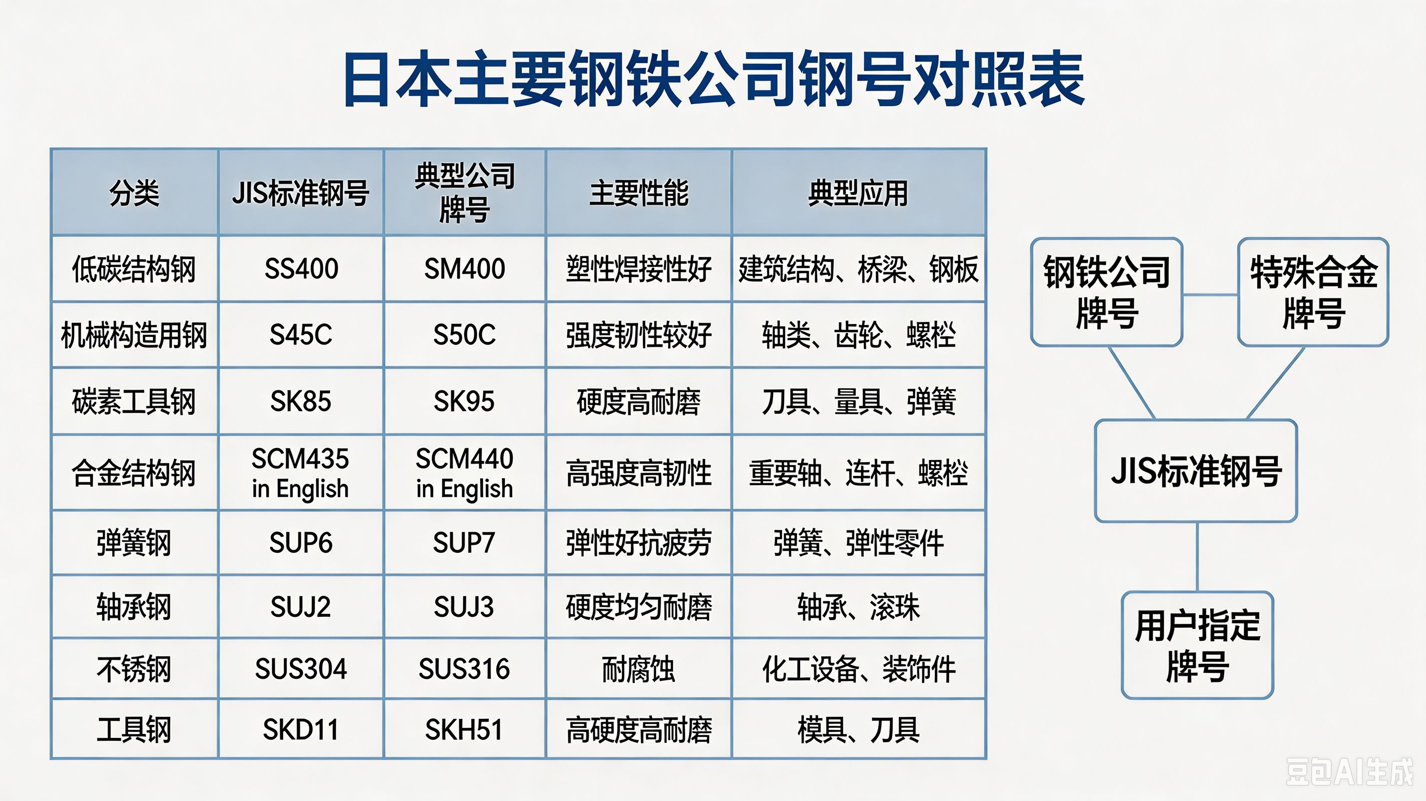 工程材料及其热处理与表面处理--日本主要钢铁公司钢号对照表