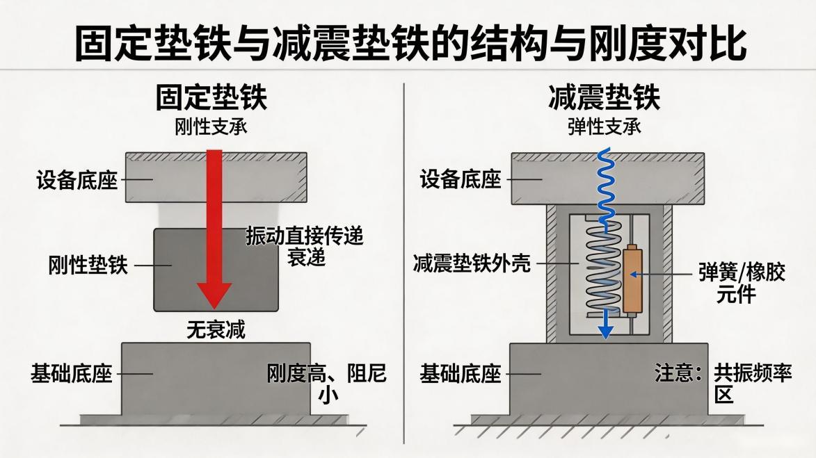 机架地脚调平：使用减震垫铁还是固定垫铁，根据机床转速决定